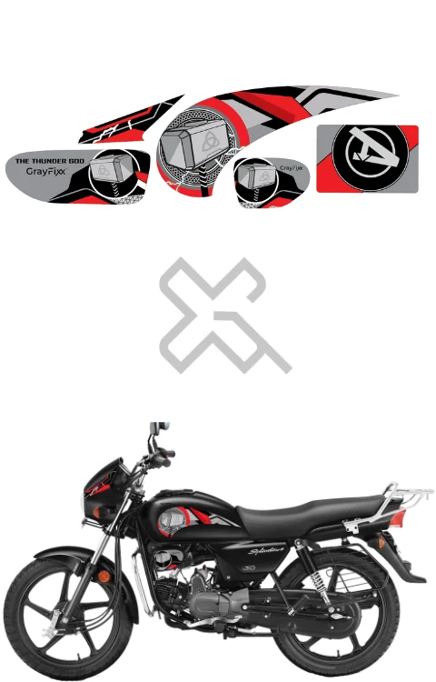 Thor Edition Half Body Sticker Compatible with Splendor Plus | Printed In Premium Vinyl With FPF(Fade Protection Film), Water Proof, Precut Sticker, Pack Of 1 Compatible with Both Side